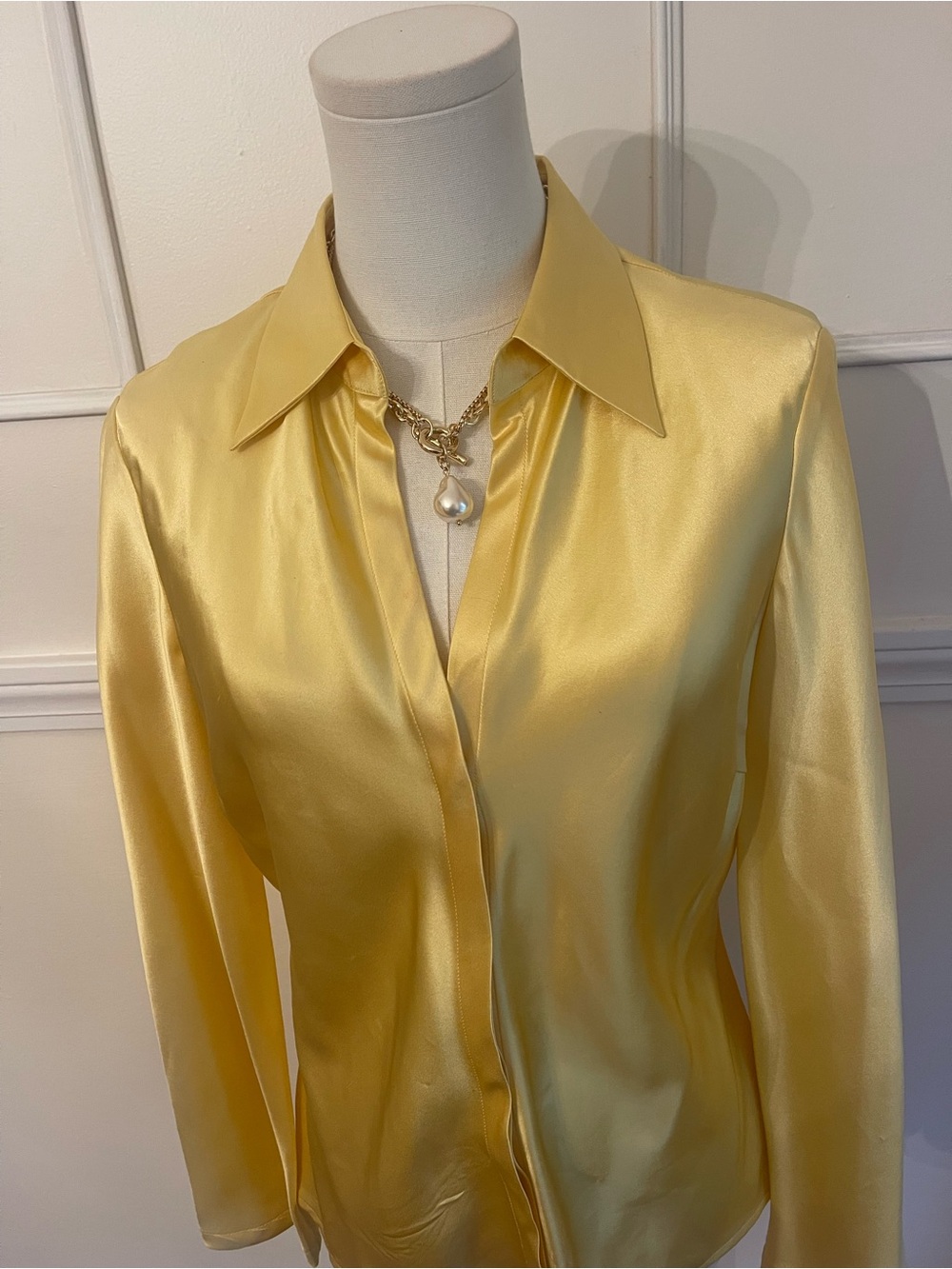 Herve Leger Paris Yellow 100% Silk Button-Front Blouse